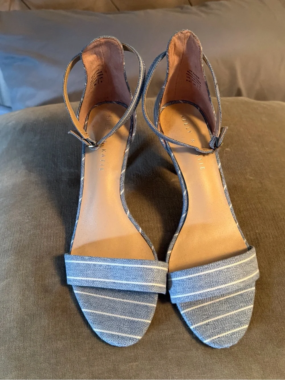 Kelly & Katie Blue Striped Open-Toe Ankle Strap Heels